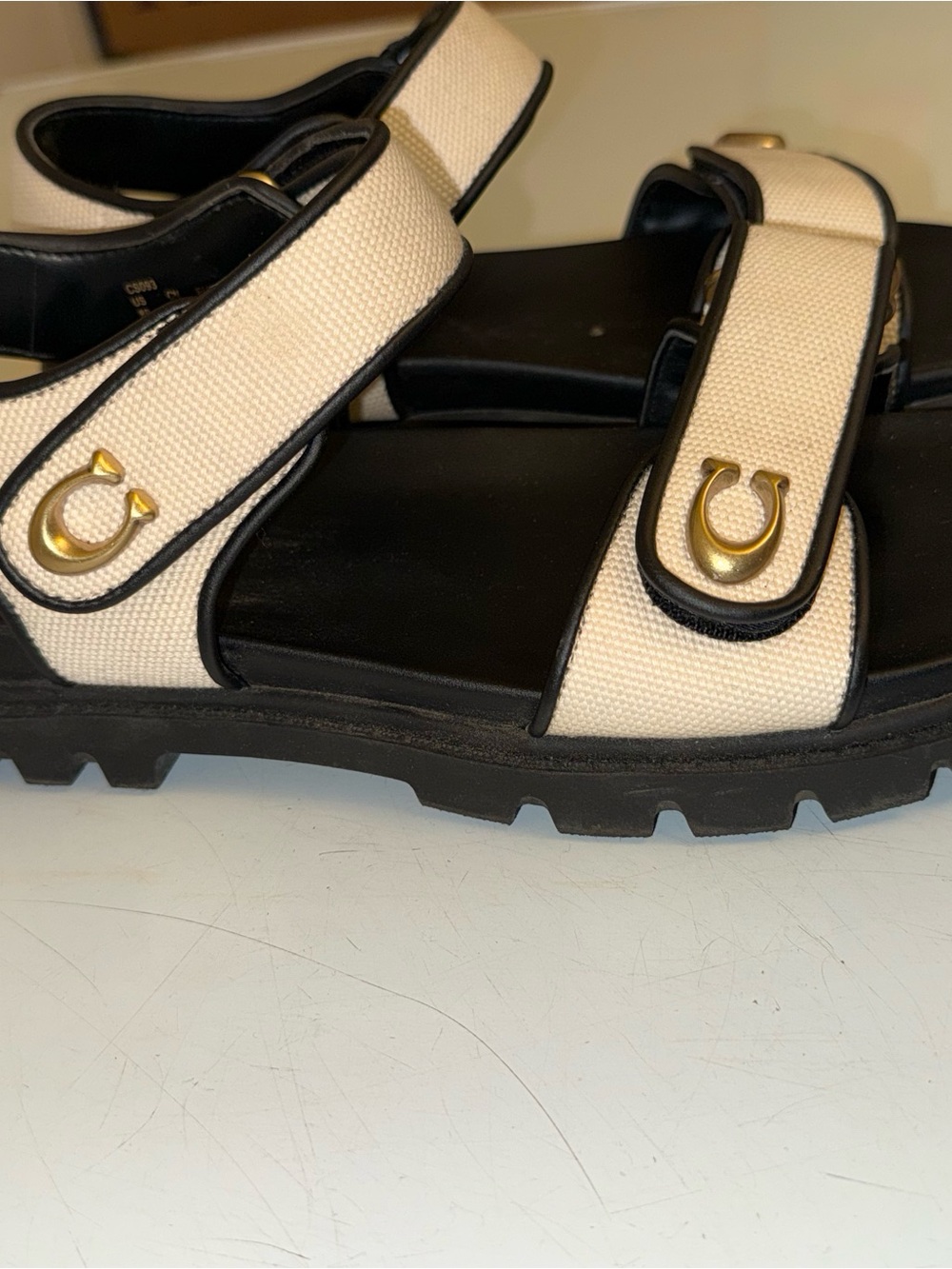 Coach Brynn Black & Beige Canvas Strappy Sandals - Picture 2 of 5